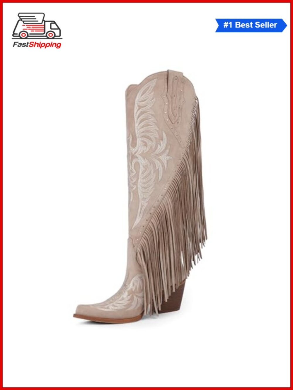 ✨ Fringe Cowgirl Knee High Western Boots Pointed Toe Chunky Heel Faux Leather